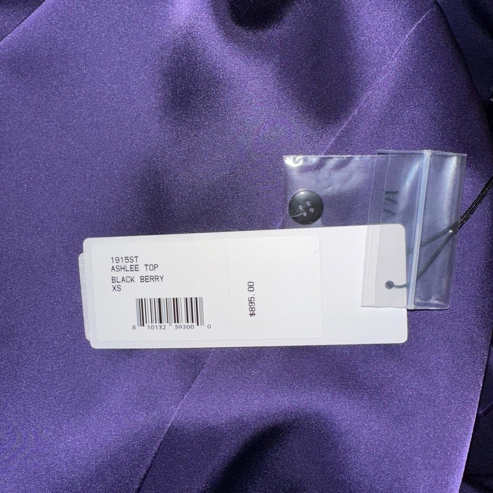 ADEAM Japan Intermix “Ashlee” purple cold shoulder pleated blouse top w ties XS - Picture 14 of 14